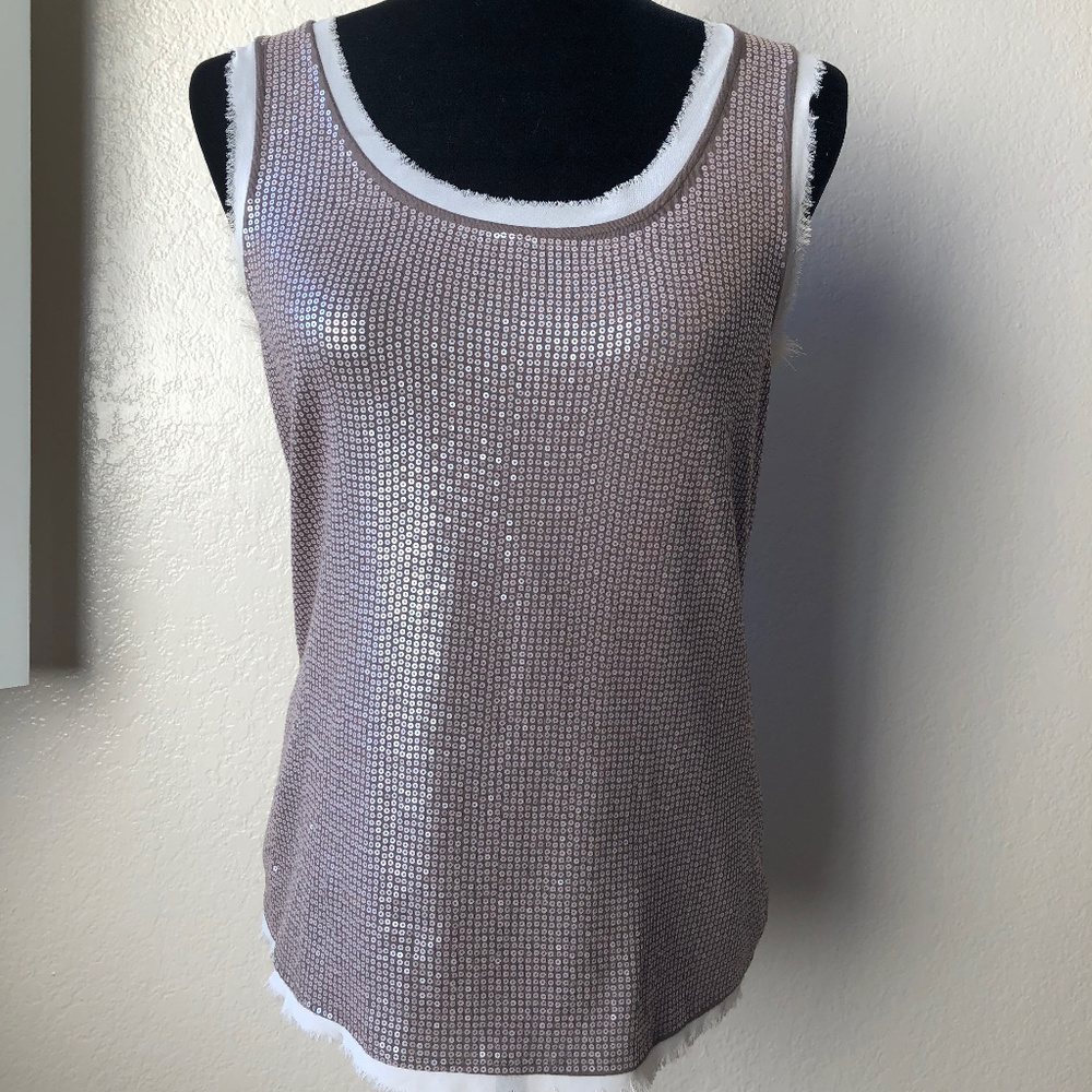Chico's 0 Sequin Top Brown Sleeveless Shimmer